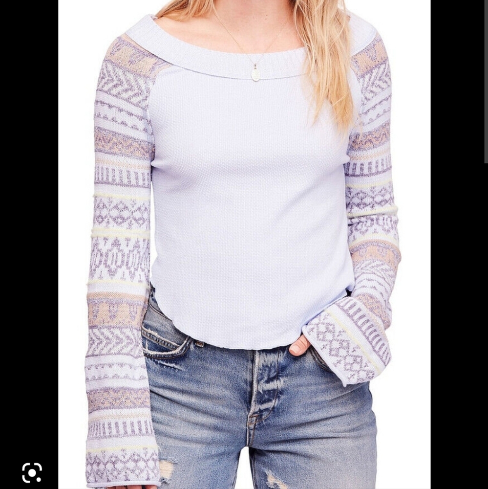 Free People Lavender Patterned Long Sleeve Top